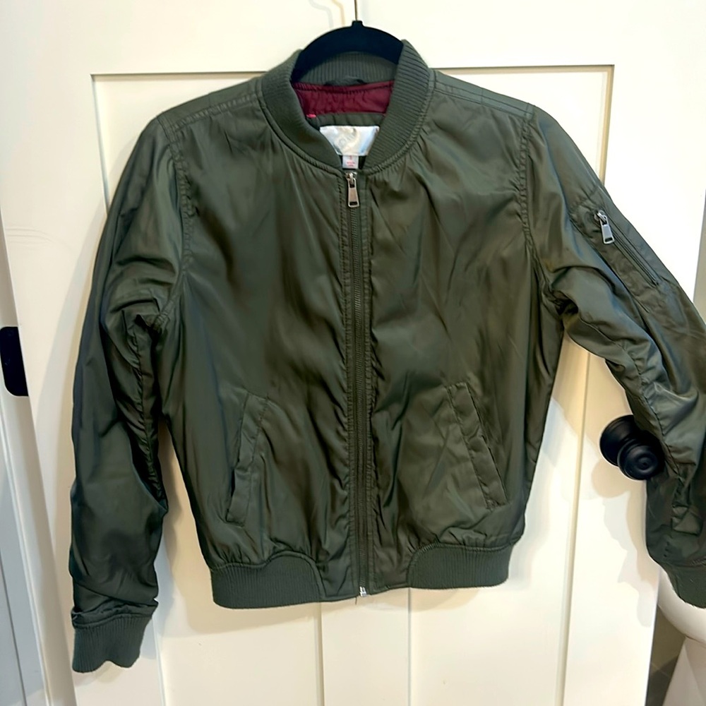 Sage green nylon bomber jacket.  Small.